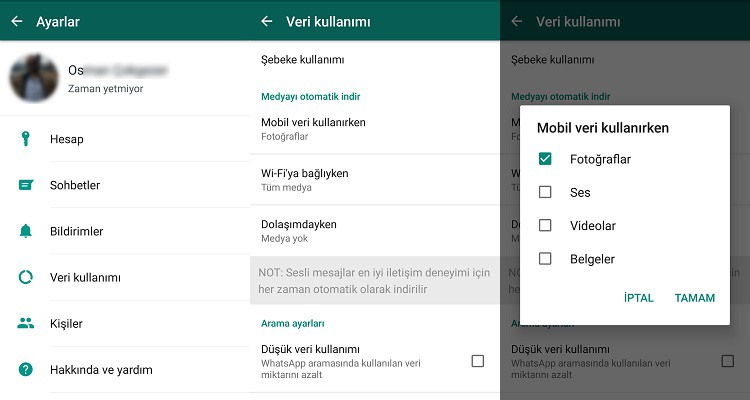 WhatsApp'ta otomatik medya indirme